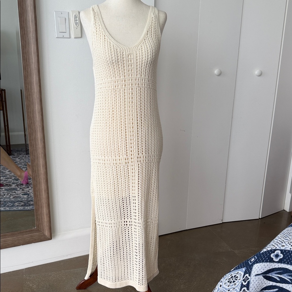 Stradivarius Cream Crochet Midi Dress